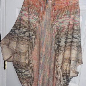 Multicolor Knit Fringe Poncho